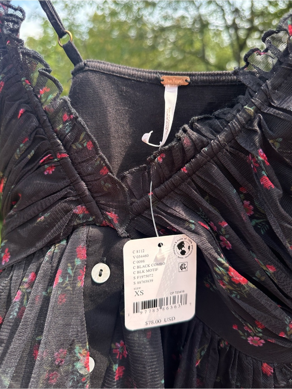 Free People Femme Fatale Black Floral Lace-Trim Ruffle Cami NWT - Picture 4 of 4